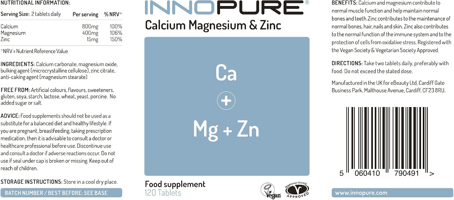 INNOPURE Calcium, Magnesium & Zinc Capsules (No Fillers or Binders) Clean Label Multi Mineral Supplement - Image 3