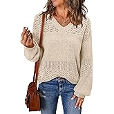onlypuff Pullover Sweaters for Women Lightweight Fall Fashion Tops Pullover Trendy Crochet Pointelle Sweater