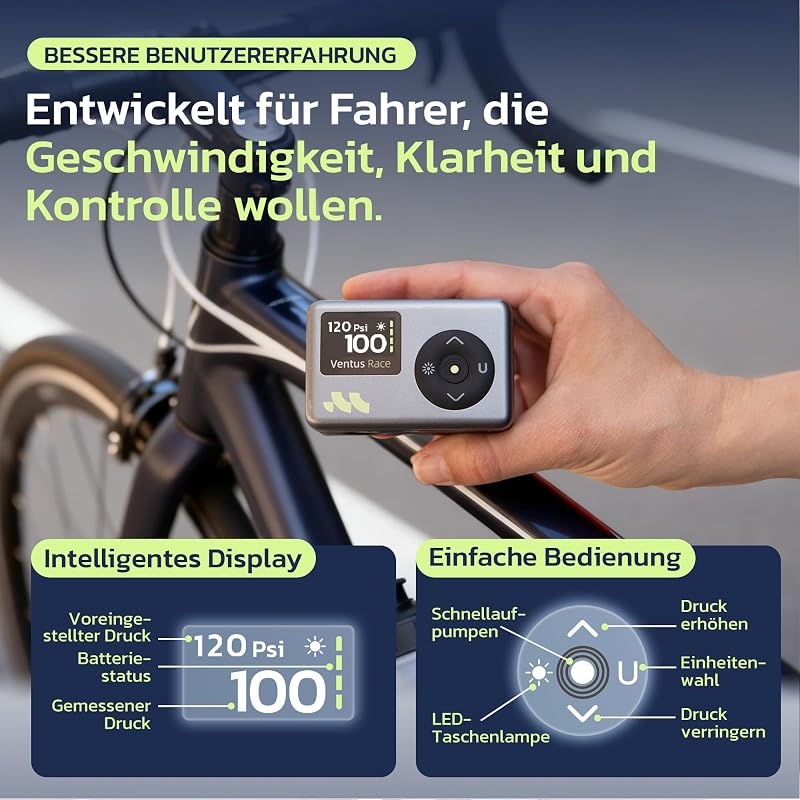 Mini Fahrradpumpe, 50 Sek, Presta Schrader, LED, 8.3 BAR