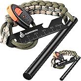 Clwryviduu Survival Fire Starter, 4 Inch Ferro Rod, Flint Fire Starters | For Hiking and Camping, Flint and Steel Survival Tool with Paracord, 5,500&deg;F Sparks in Any Weather &amp; Emergency Whistle