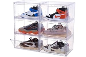 Attelite Large Clear Shoe Box Plastic Stackable, Side Open Containers/ Storage Organizer with Magnetic Door for Display Sneakers, Easy Assembly,6 Pack