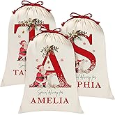 Custom Initial Christmas Santa Sack, Personalized Xmas Gift Pouch, Monogrammed Drawstring Bag