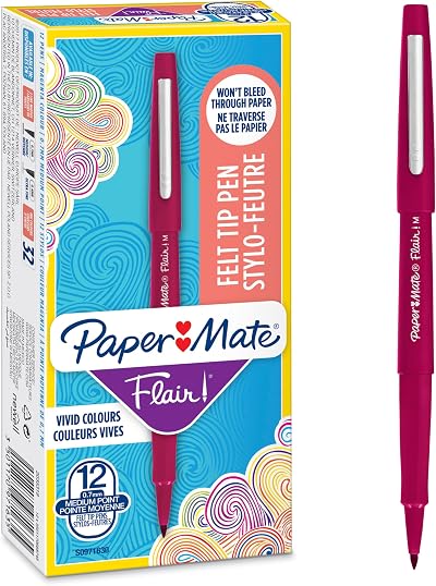 Paper Mate Flair Felt Tip Pens Medium 0.7 mm Magenta Red 12 Count
