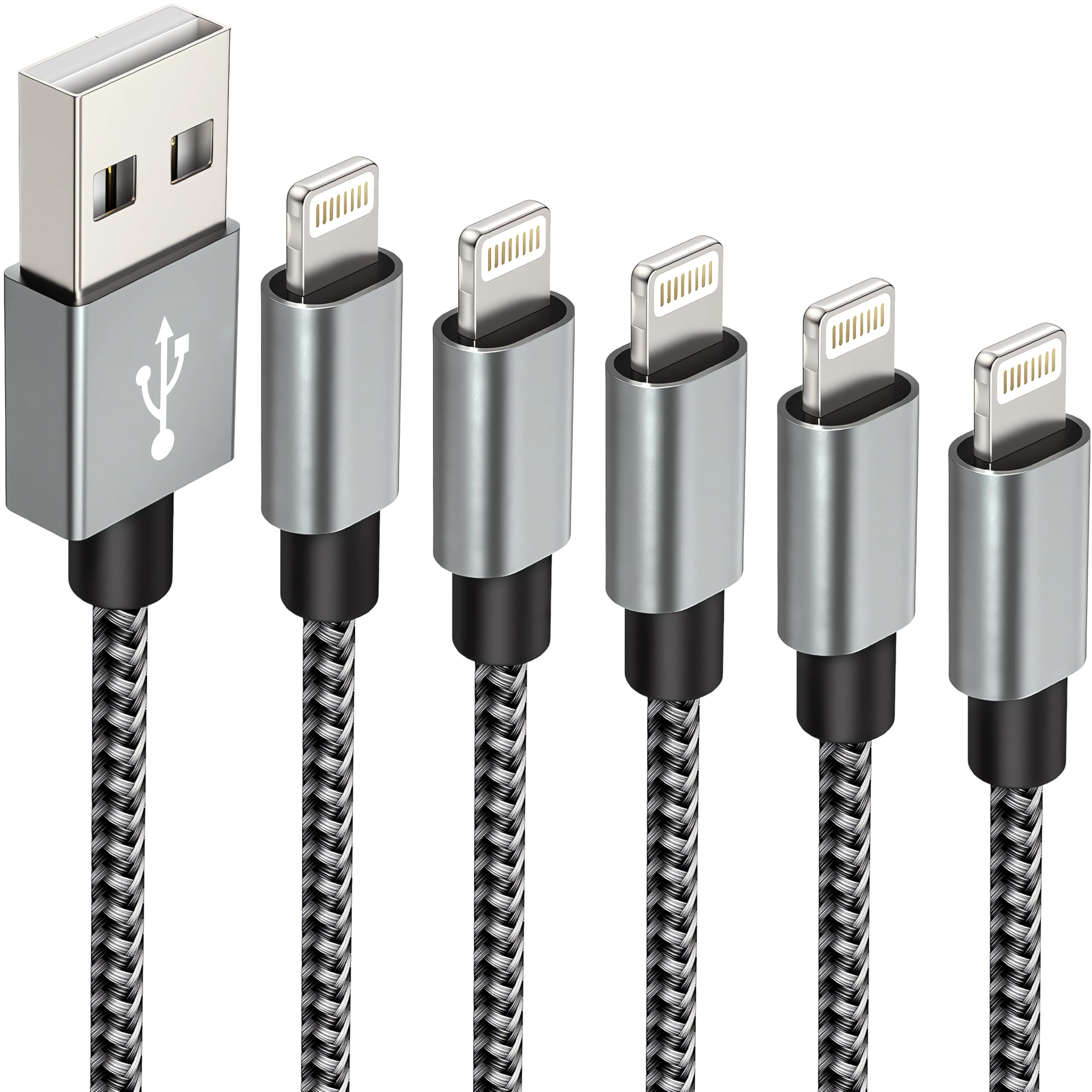 Photo 1 of IDISON [MFi Certified iPhone Charger, 5Pack(3/3/6/6/10FT) iPhone Charging Cable Nylon Braided Fast Charging Cord Compatible for iPhones/Pad-BlackGrey