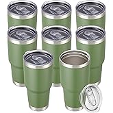 Cool Yoleb 30 oz Tumbler with Lid Stainless Steel Tumblers Bulk Vacuum Insulated Cup Reusable Powder Coated Travel Mug Double Wall Leak Proof Cups Keep Cold Drinks for 12 Hours Army Green, Set of 8