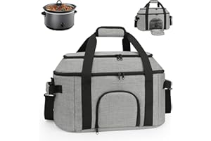 DD DEVILLI Double-Layer Slow Cooker Carrying Bag for 6-8 Quart CrockPot and Hamlton Beach,Portable Carrier Case with See-Through Window,Travel Bag with Lid Fastener for Family Gathering,Grey
