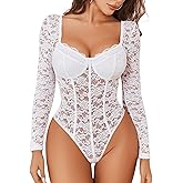 Avidlove Womens Bodysuits Long Sleeve Body Suits Womens Lace Going Out Tops One Piece Bodysuits for Women with Snap Crotch