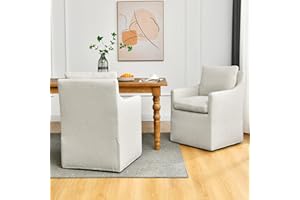 DUHOME Upholstered Dining Chairs Set of 2,Linen Accent Chair for Living Room,Single Sofa Chair with 4 Casters,Upholstered Arm Chair for Bedroom Reading Room Waiting Room Kitchen Dining Room