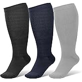 3 Pairs Wide Calf Compression Socks for Women And Men, Plus Size Support Stockings for Circulation, 15-20mmHg Knee High Socks
