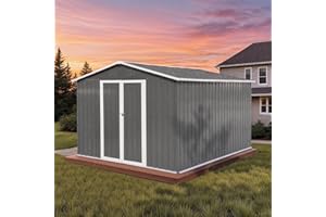 LINKHOO 10 x 8 FT Outdoor Storage Shed, Metal Garden Tool Shed with Air Vents & Lockable Doors, Heavy-Duty Waterproof Small Bike shed Easy to Assemble for Garden, Lawn, Patio, Backyard, Grey
