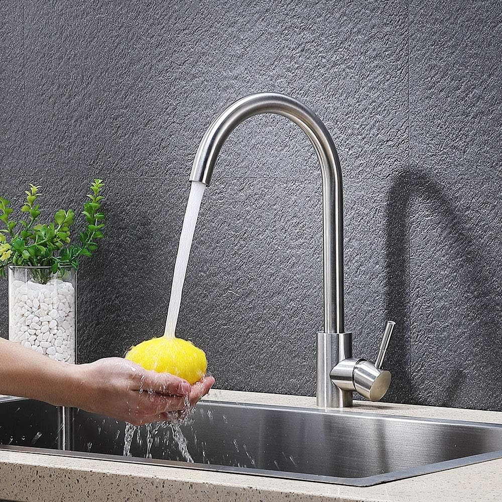 VAPSINT 360 Degree Swivel Modern Hot& Cold Mixer Stainless Steel Bar Kitchen Sink Faucet, Easy Installation Good Valued Brushed Nickel Single Handle Kitchen Faucet - - 