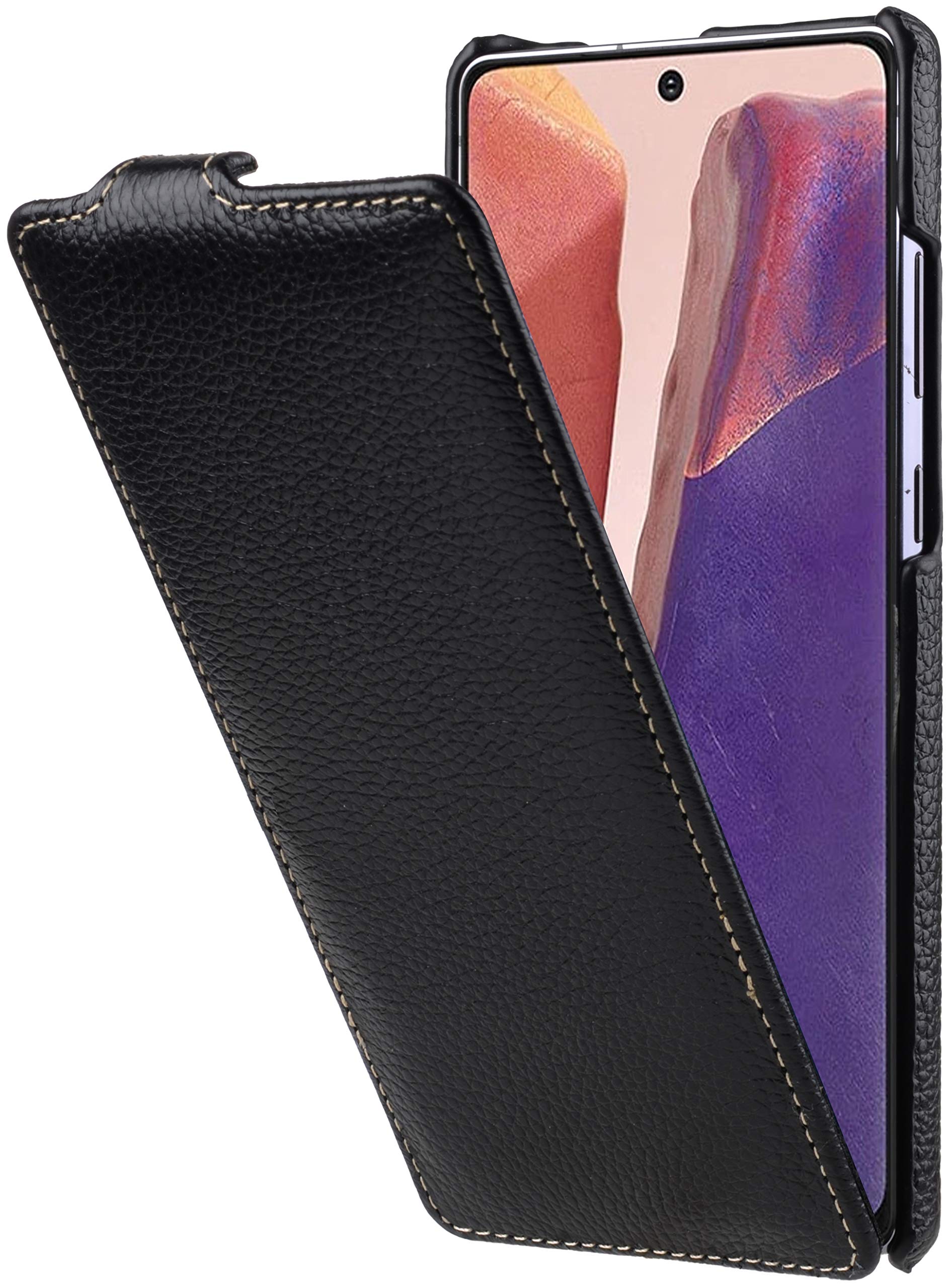 StilGut Slim Vertical Flip Case for Samsung Galaxy Note 20, Genuine Leather Samsung Galaxy Note 20 Case, Black — image 1