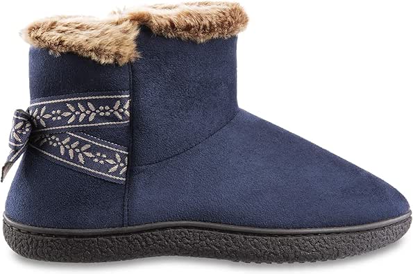 Amazon.com | isotoner Women's Memory Foam Nora Boot faux Fur and Bow Detail With Indoor Outdoor 