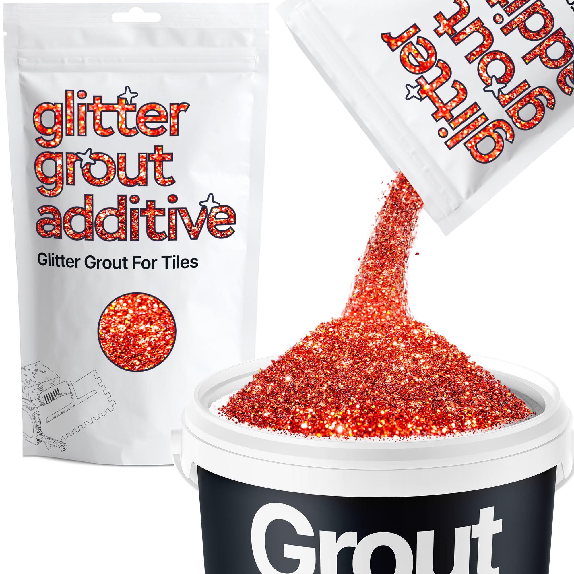 Hemway Red Holographic Glitter Grout Additive 100g Metallic Flakes for Adding Sparkle to Kitchen & Bathroom Tiles | Enhance Your Indoor Grouting Projects with a Durable Sparkly Effect