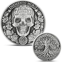 Memento Mori　Testament to Life Memento Mori Coin - Skull & Tree of Life Design, Memento Vivere