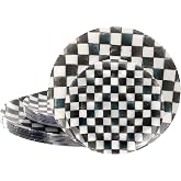 U-QE 20PCS Black Plastic Plates for Party,Retro Checkered Plates Disposable | Heavy Duty, Black and White Plates for Party, Birthdays, 10 10.25 Inch Dinner Plates and 10 7.5 Inch Dessert Plates