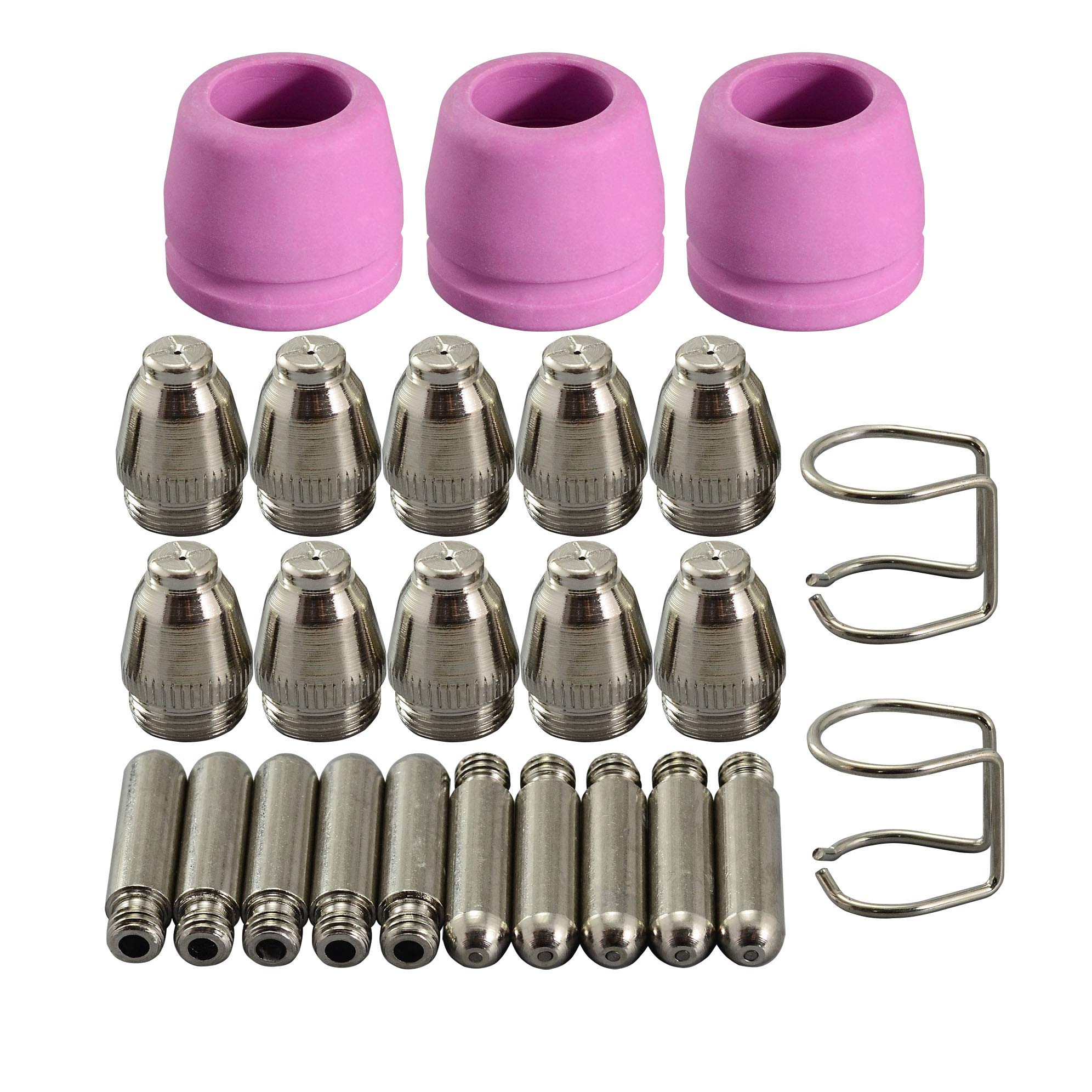 RIVERWELD WSD-60P AG-60P Plasma Electrode with Hafnium Wire Tips Nozzle 1.2mm 60Amp Alumina Nozzle Ceramic Cups with Groove kit Fit CUT-60 LGK-60 Plasma Cutter Pilot ARC Start 25pcs