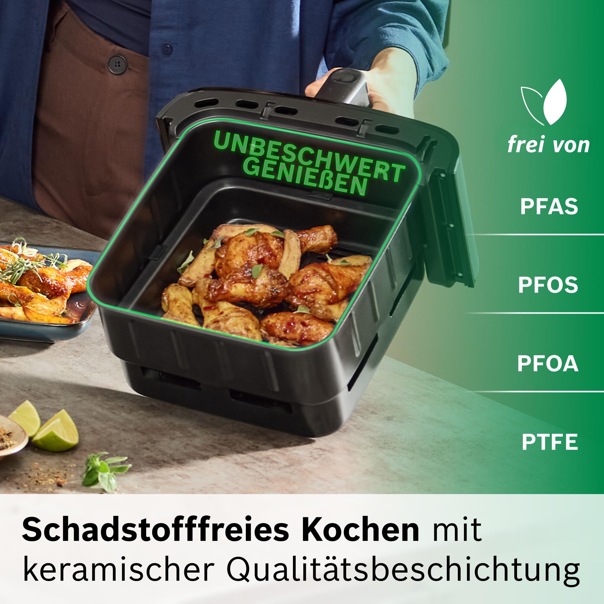 Bosch Serie 6 XXL Heißluftfritteuse, 12 L Doppelkammer, platzsparend, 6 Programme, PFAS frei, schwarz, AirFryer Serie 6, MAFD661B0 8