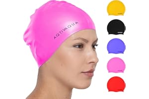 AqtivAqua Silicone Swim Cap Waterproof // Comfortable Swimming Cap for Women Men Adult and Kids