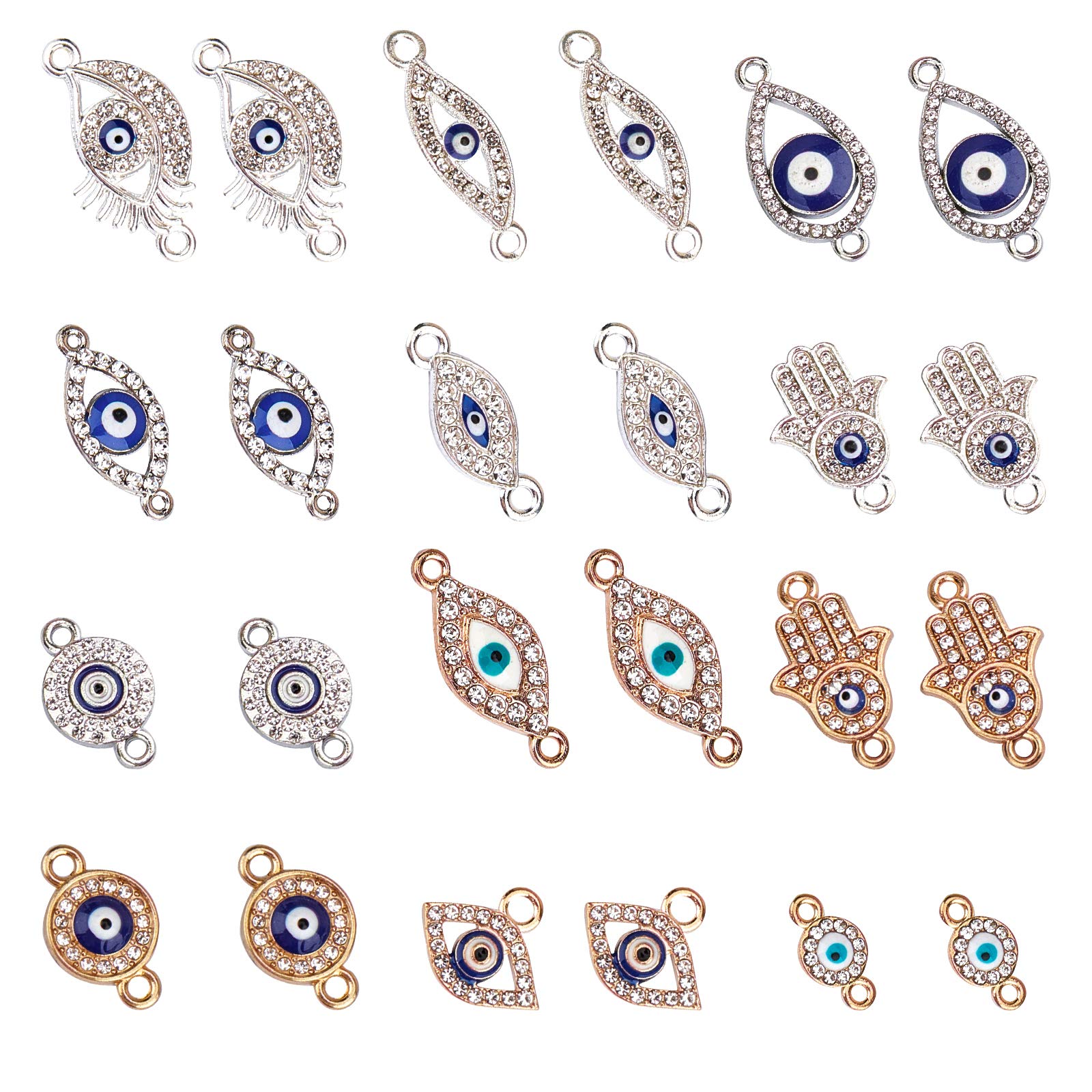 NBEADS 24 Pcs Evil Eye Charms, Alloy Links Necklace Connectors Alloy Evil Eye Pendants for DIY Bracelet Earrings
