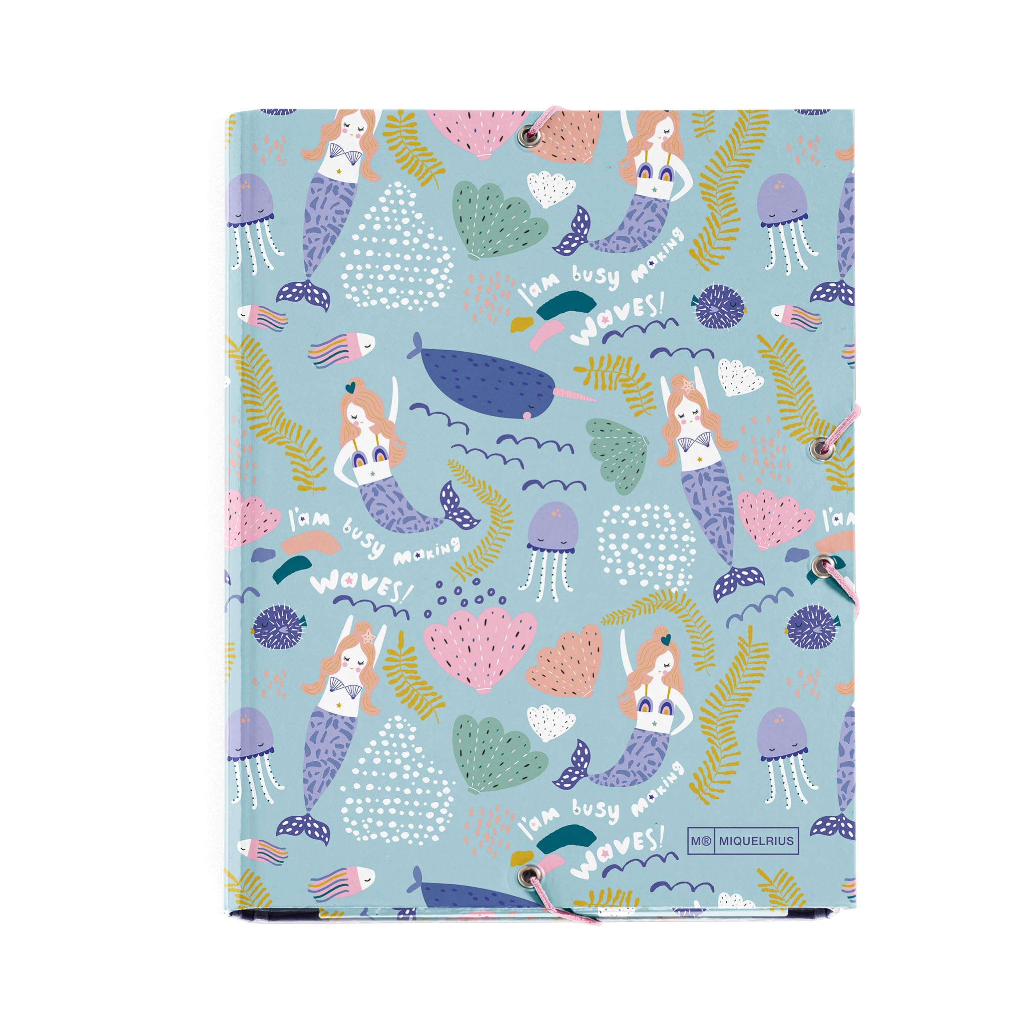 Miquelrius - Folder with Flaps A5, 185 x 245 x 20 mm, Rigid Cardboard, Elastic Closure, Mermaid Collection