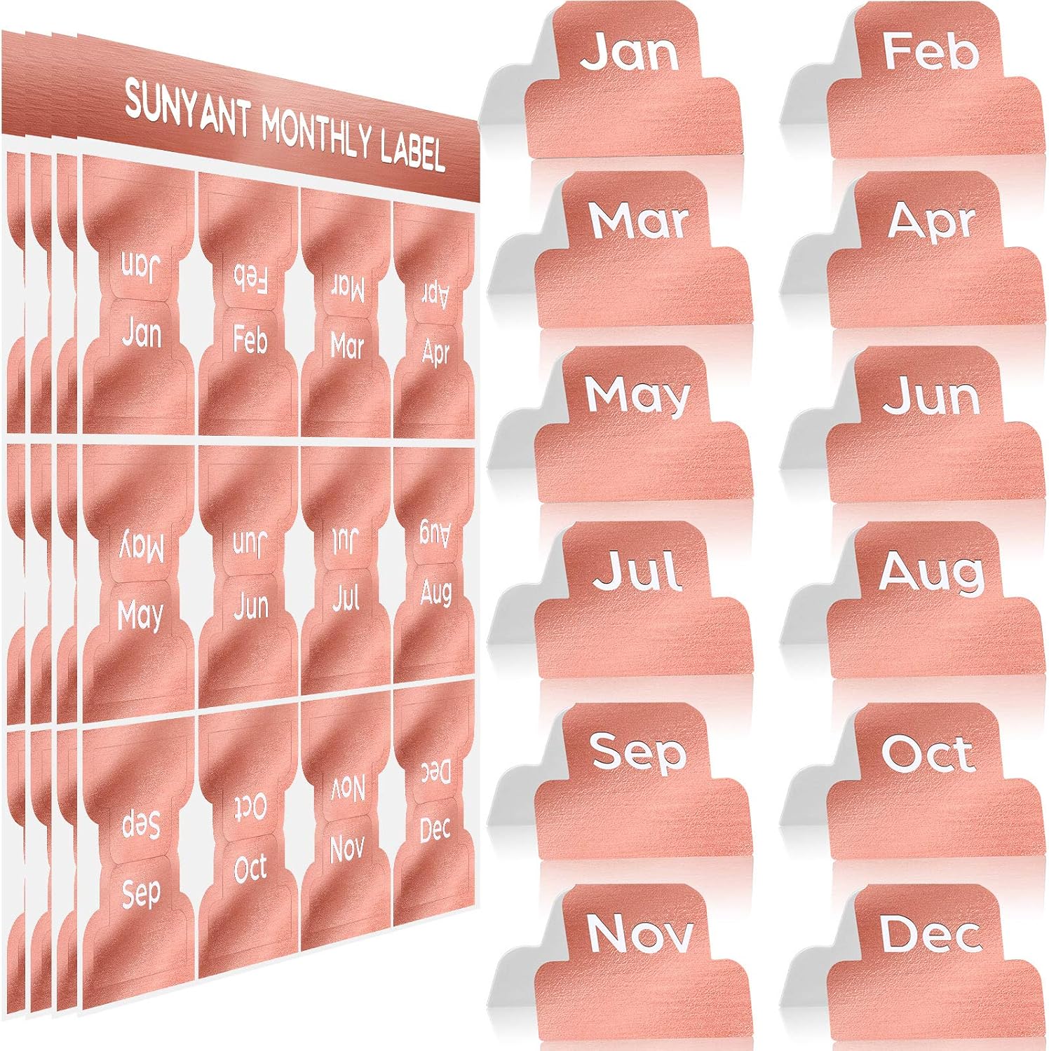 48 Pieces Adhesive Tabs Designer Accessories Monthly Tabs Planner Stickers Decorative Monthly Index Tab for Office Study Planners Organizations (Rose Gold) - Image 3