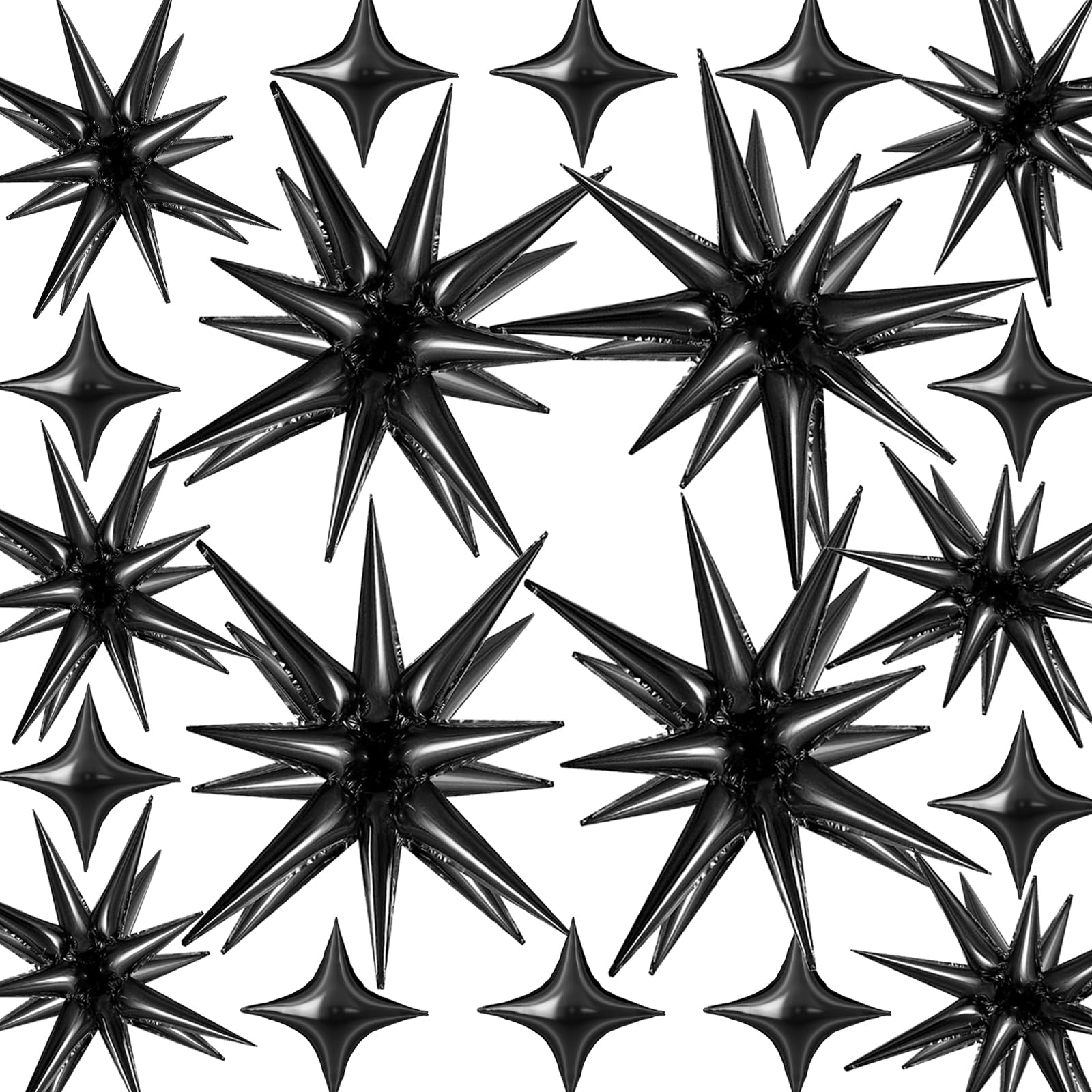 Photo 1 of 20 Pcs 27"22" Explosion Star Foil Balloons - 12 Point and Four Pointed Black Spike Balloons for Party Supplies, Christmas, Birthday, Wedding, Photo Booth (Black)