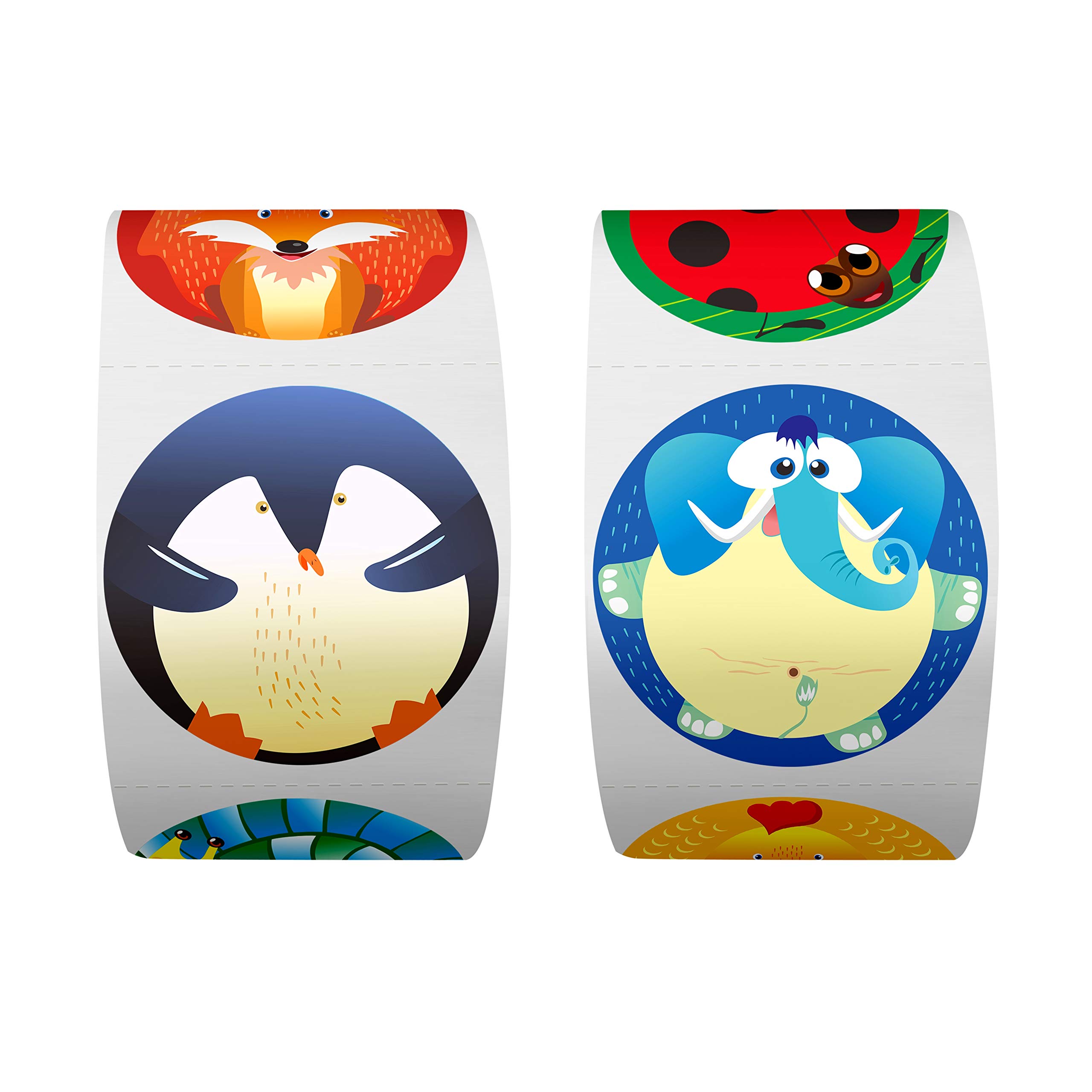 600 Adorable Round Animal Stickers in 16 Designs with Perforated Line Expanded Version (Each Measures 1.5
