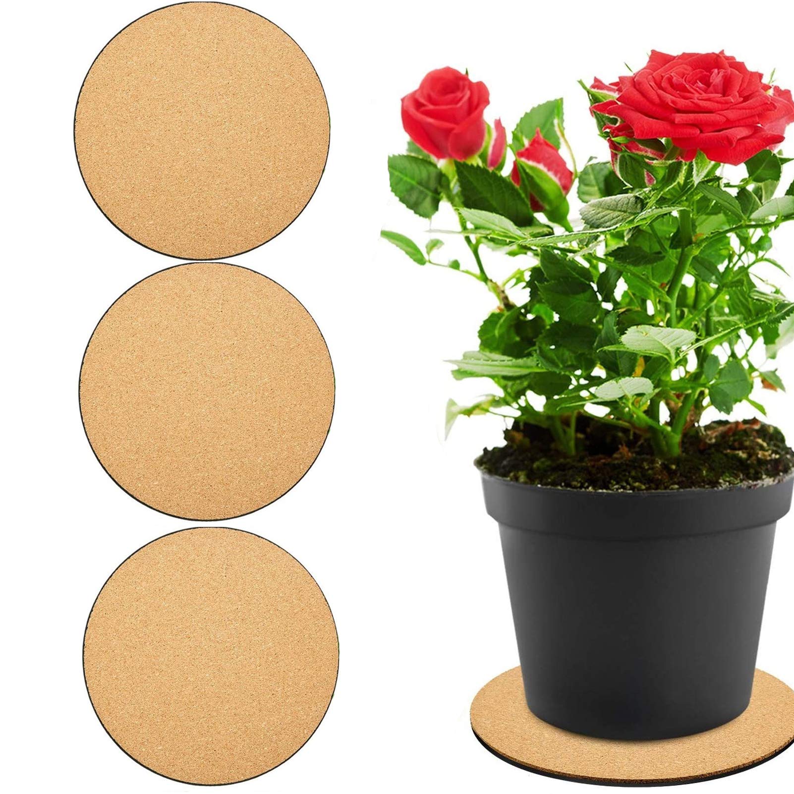 Sanmum Cork Plant Mat Round Plant Coaster Mat Absorbent Plant Tray Flower Pot for Gardening Indoor Outdoor Pots DIY Craft Project (3PCS Mix Size, Nude Black)