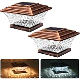2PK Solar Post Cap Lights Outdoor Fence Cap Light for 4x4 Wooden Posts | Waterproof LED Lighting Deck Two Light Modes Warm White/Bright White Suitable (Brushed Copper)