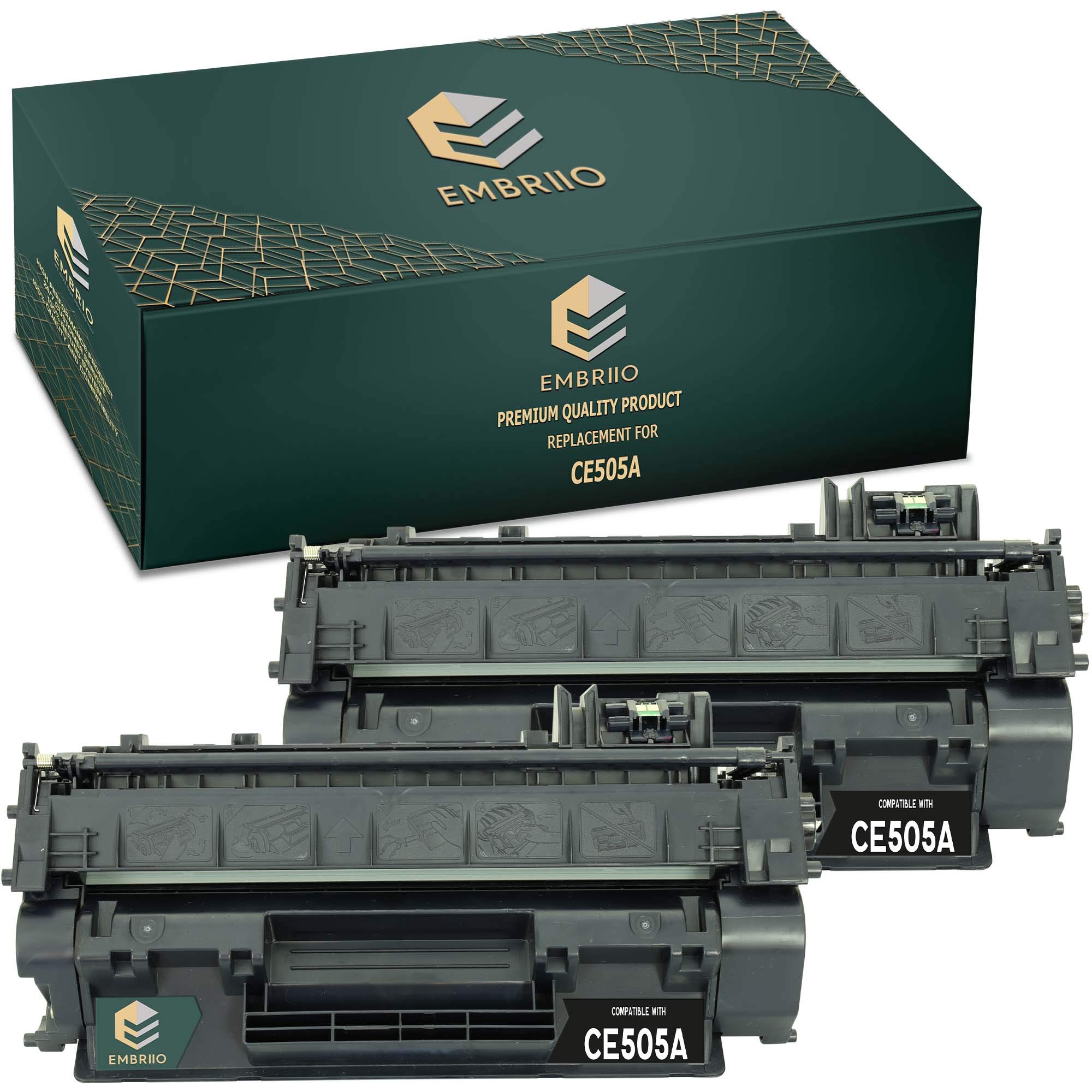 EMBRIIO CE505A 05A Set of 2 Compatible Toner Cartridges Replacement for HP LaserJet P2030 P2035 P2035n P2050d P2055 P2055d P2055dn P2055x Canon i-SENSYS LBP6300dn LBP6650dn LBP6670dn
