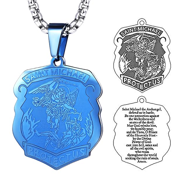 FaithHeart Edelstahl Anhänger Halskette mit Anhänger Schild Form Segen Saint Michael Heilige Bibel Talisman Religiöse Schmuck