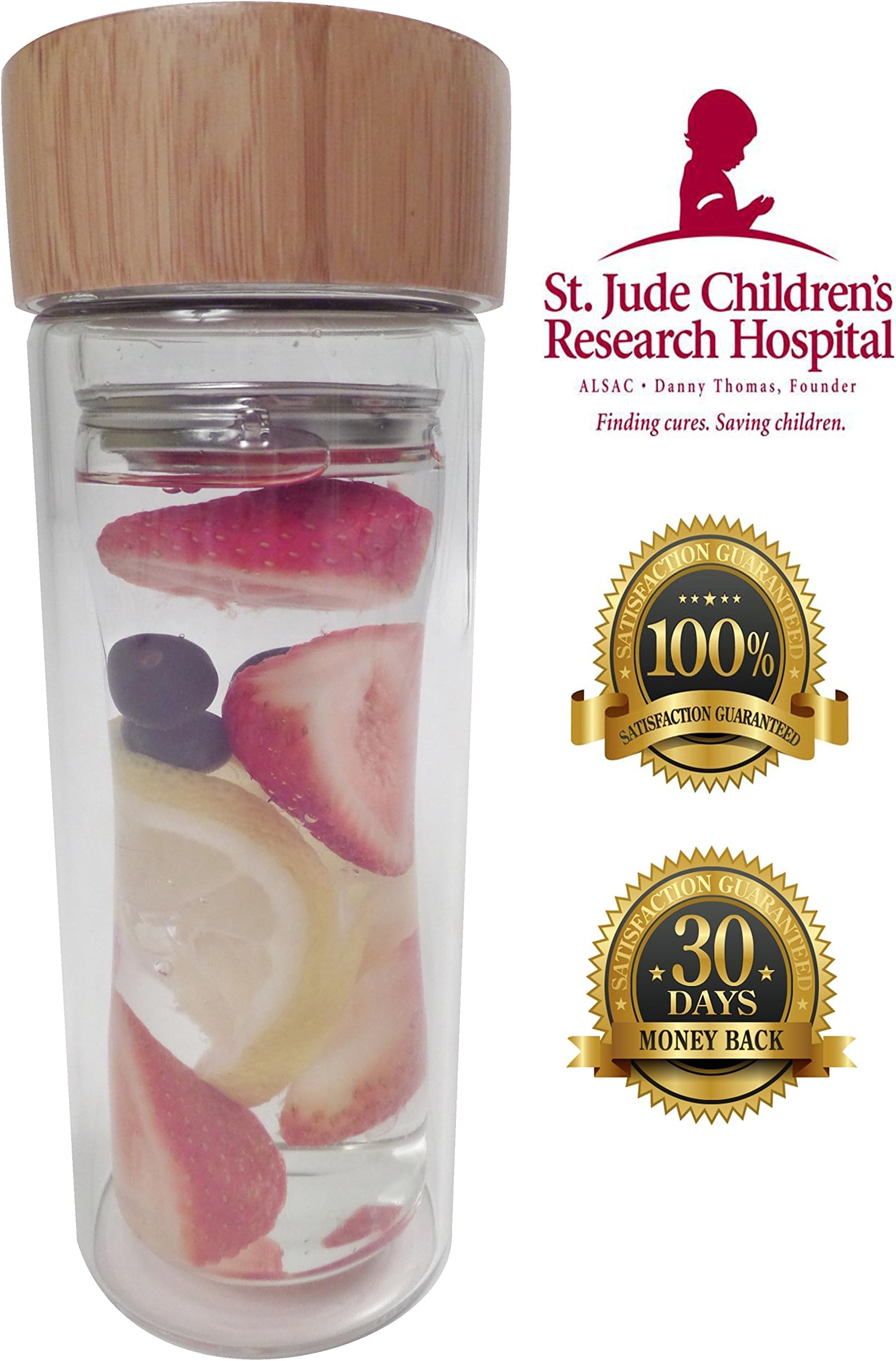 Tea Infuser Mug with Bamboo Lid ♦ Tea Infuser Bottle ♦ Eco-Friendly ♦ Double Glass Wall ♦ 350mL ♦ Product ♦ ♦ 5% of Proceeds are donated to St. Jude Children's Research Hospital