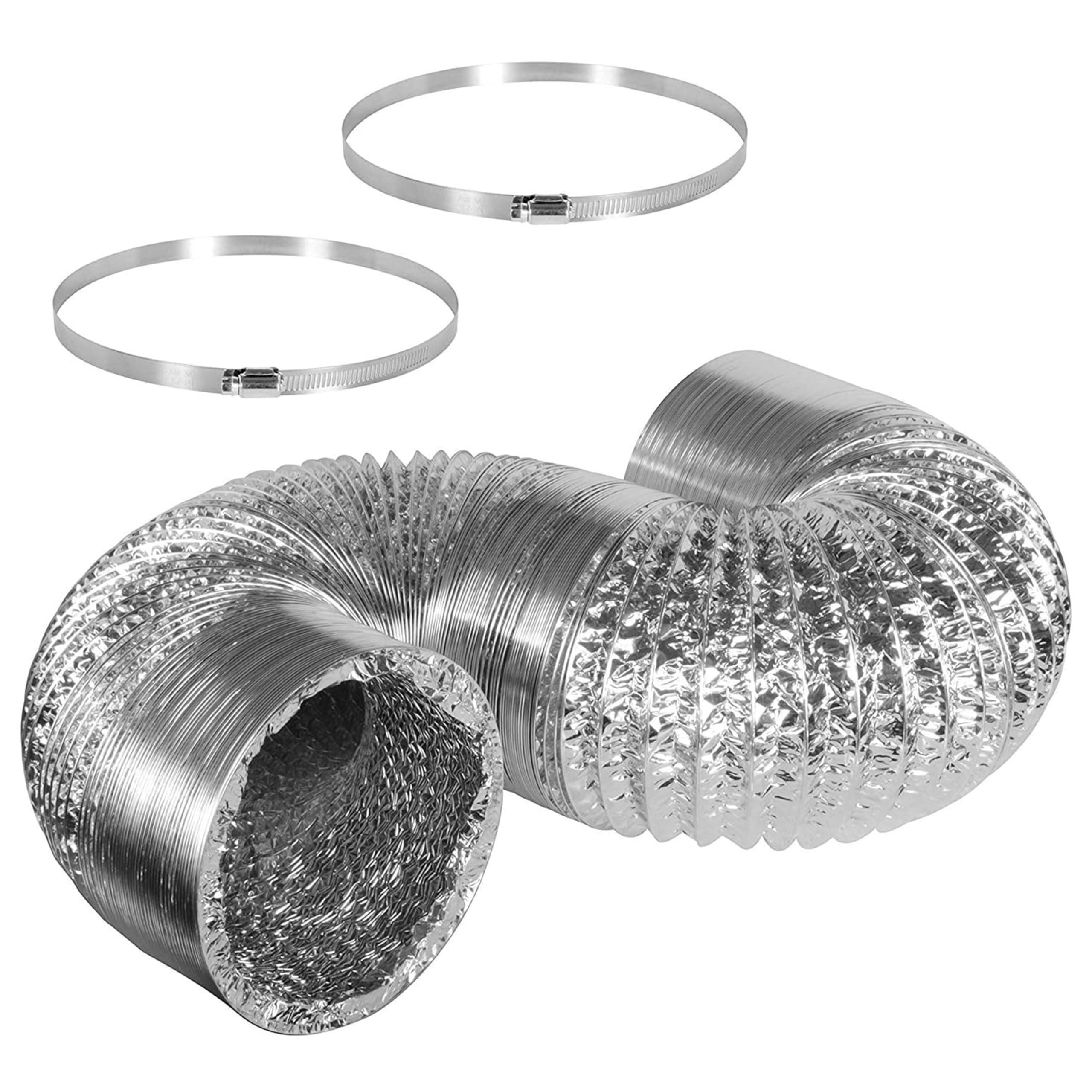 Photo 1 of Simple Deluxe 6 Inch 8 Feet Ducting, Non-Insulated Flex Air Aluminum Foil Duct for Dryer Vent Hose, Heating, Cooling, Ventilation, Exhaust, 2 Clamps Included, Silver
