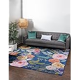 Unique Loom Blossom Collection Area Rug - Ashley (4' 1" Square Blue/Olive)