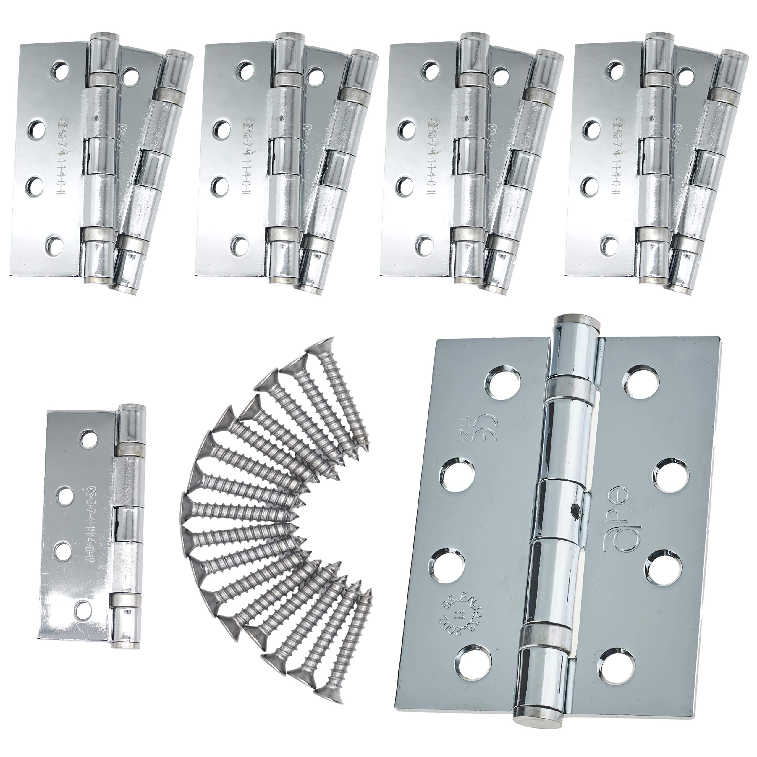 Door Hinges 4" 102mm Ball Bearing 5 Pair Pack [10 Hinges & Screws] Polished Chrome Finish