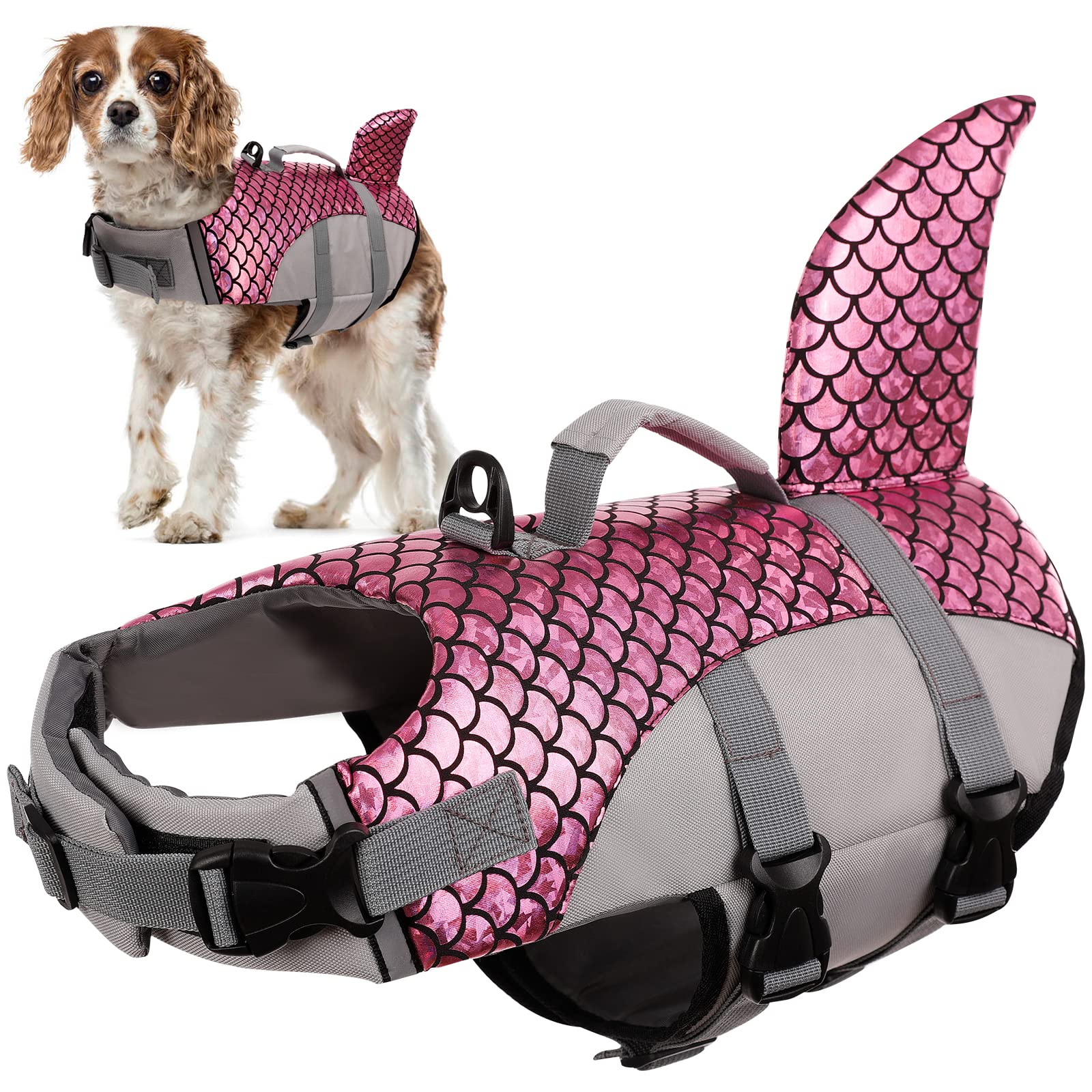 Dog Life Vest, Summer Dog Float Coat Dog Life Jacket High Visibility Swimwear Protection Water Safety for Swimming, Boating, Surfing, Sailing, Water Sports(Pink, M)