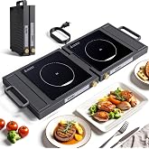 MOMOKOVA Double Induction Cooktop, 1800W Portable Dual Burner with 8 Power Levels, Sensor Touch Control & 99-Min Timer, Fold-