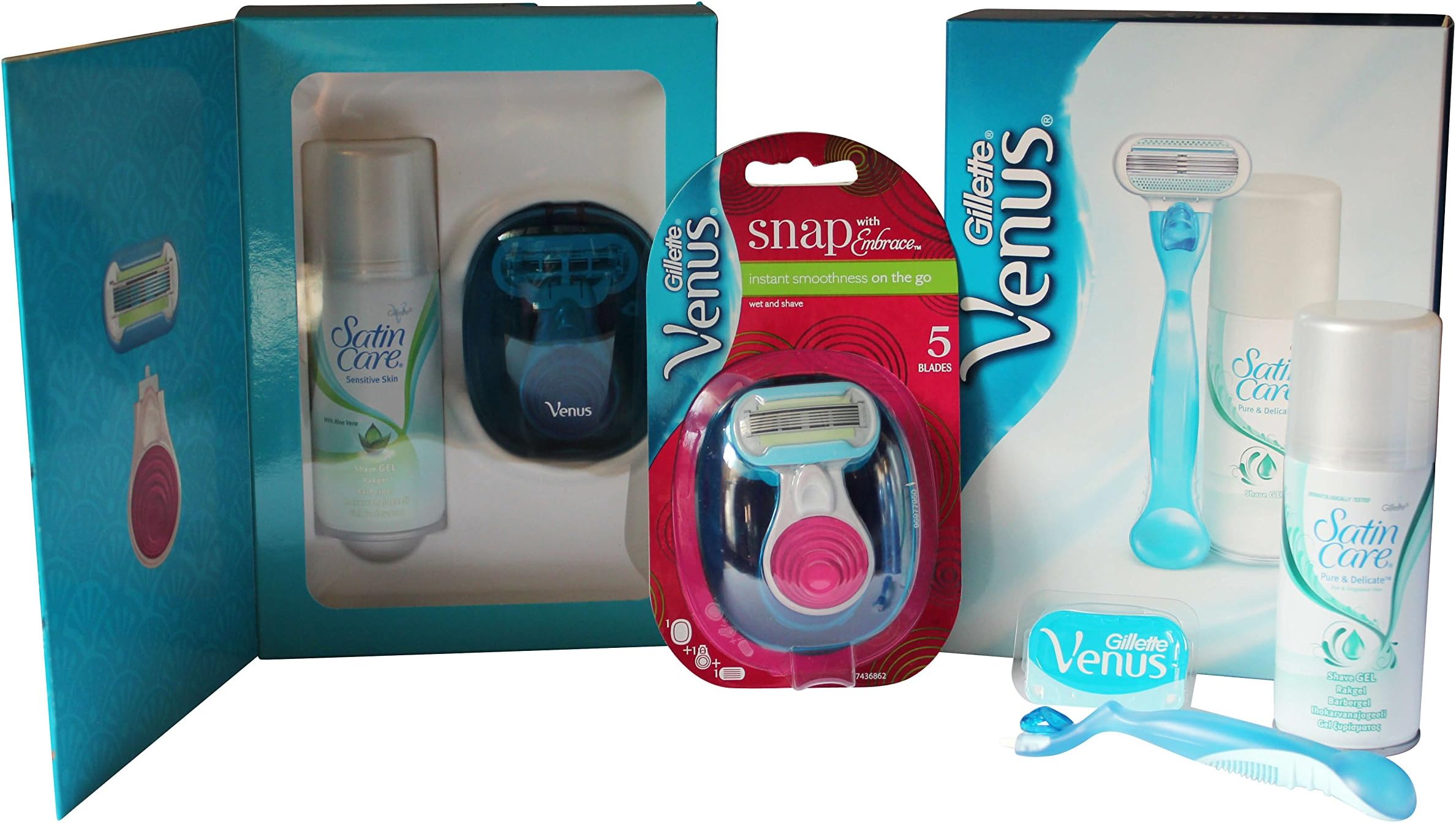 Gillette Venus Women Gift Bundle Sensitive Skin – 3 Items – Snap Set + Satin Care Shave Gel + Razors