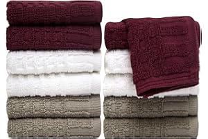 PH PLEASANT HOME Pleasant Home Wash Cloths Set - 12 Pack (12” x 12”) – 488 GSM- 100% Ring Spun Cotton Wash Cloth - Super Soft and Highly Absorbent Face Towels (Maroon, White & Tan Combo, Half Pop & Half Striped)