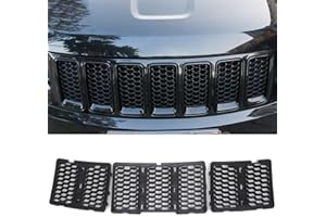 CheroCar Black Front Grill Inserts Trim Honeycomb Mesh Grill Ring Cover Kit Fits Jeep Grand Cherokee 2014-2016, Exterior Decoration Accessories, 3Pack…