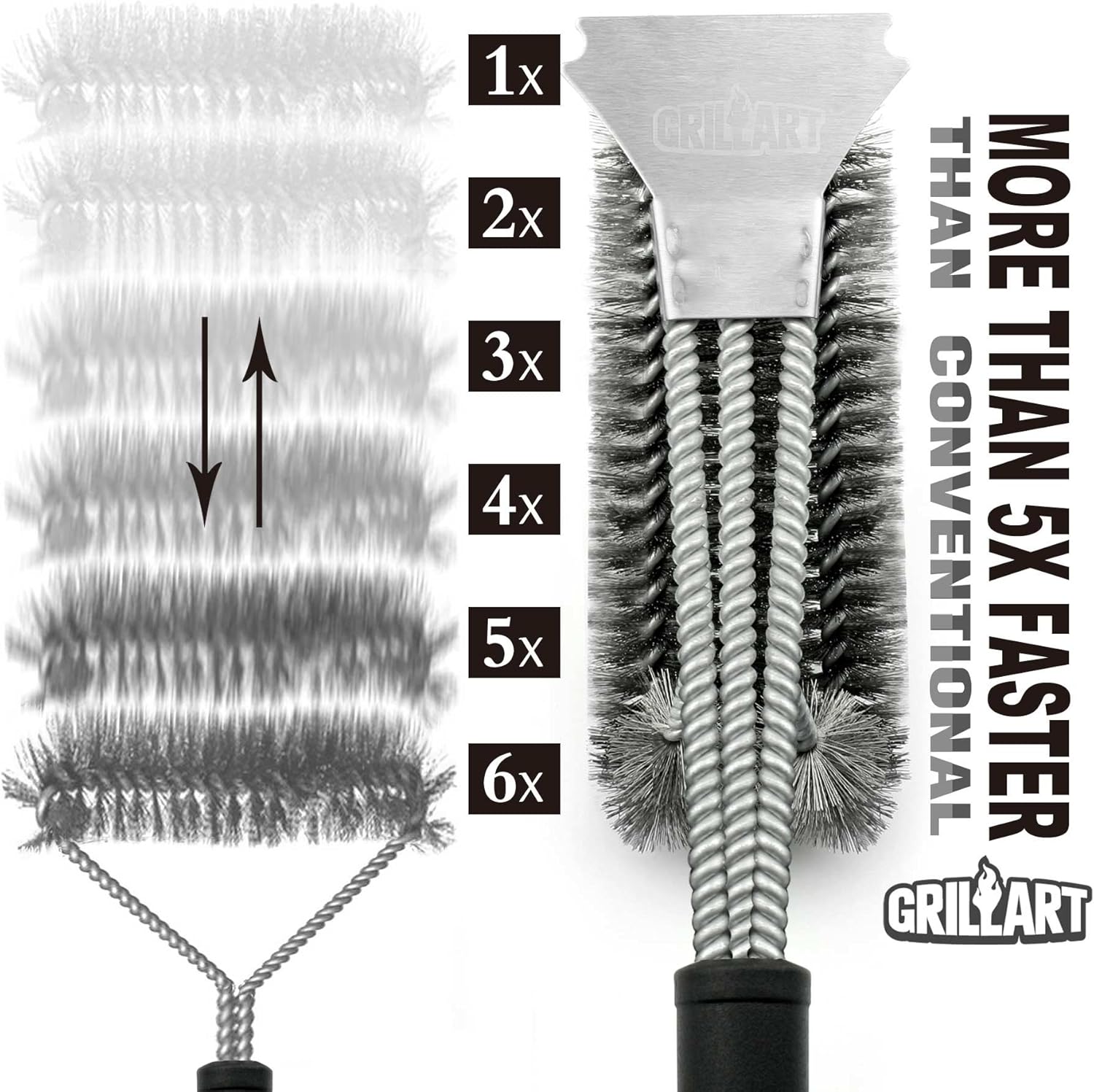 Grill Brush and Scraper - Extra Strong BBQ Cleaner Accessories - Safe Wire Bristles 18"Stainless Steel Barbecue Triple Scrubber Cleaning Brush for Weber Gas/Charcoal Grilling Grates, Best wizard tool: Home & Kitchen