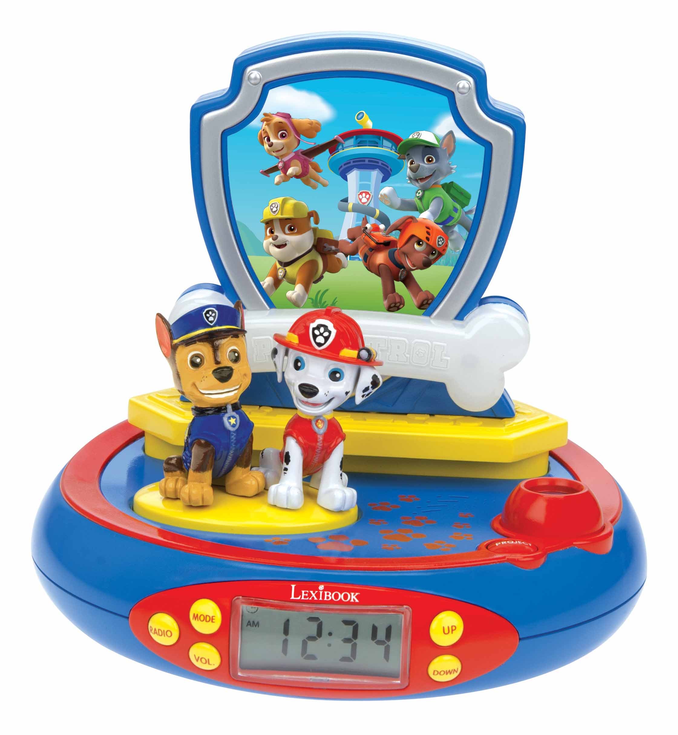 LEXIBOOK, Paw Patrol, Projector Alarm Clock for kids, Nightlight and time projection to the ceiling, Sound Effects, Battery-powered, Blue, RP500AC