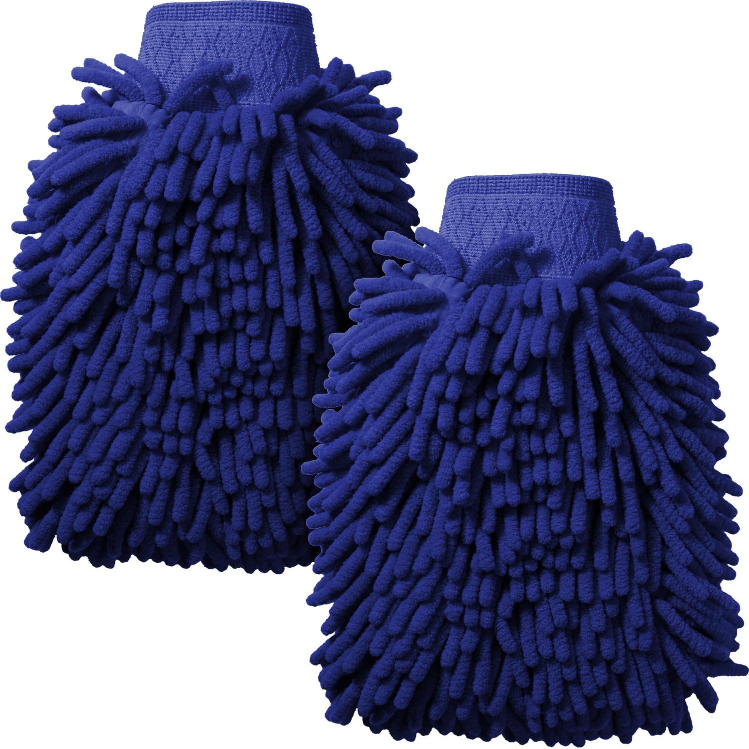 iGadgitz Home U6844-KIT Microfibre Noodle Car Wash Mitt Double Sided Absorbent Washing Sponge – Blue - x2