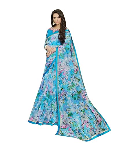 Womens Multicolor Rajjo Net Printed Saree with Blouse Piece (RASHI0832SSSR001)