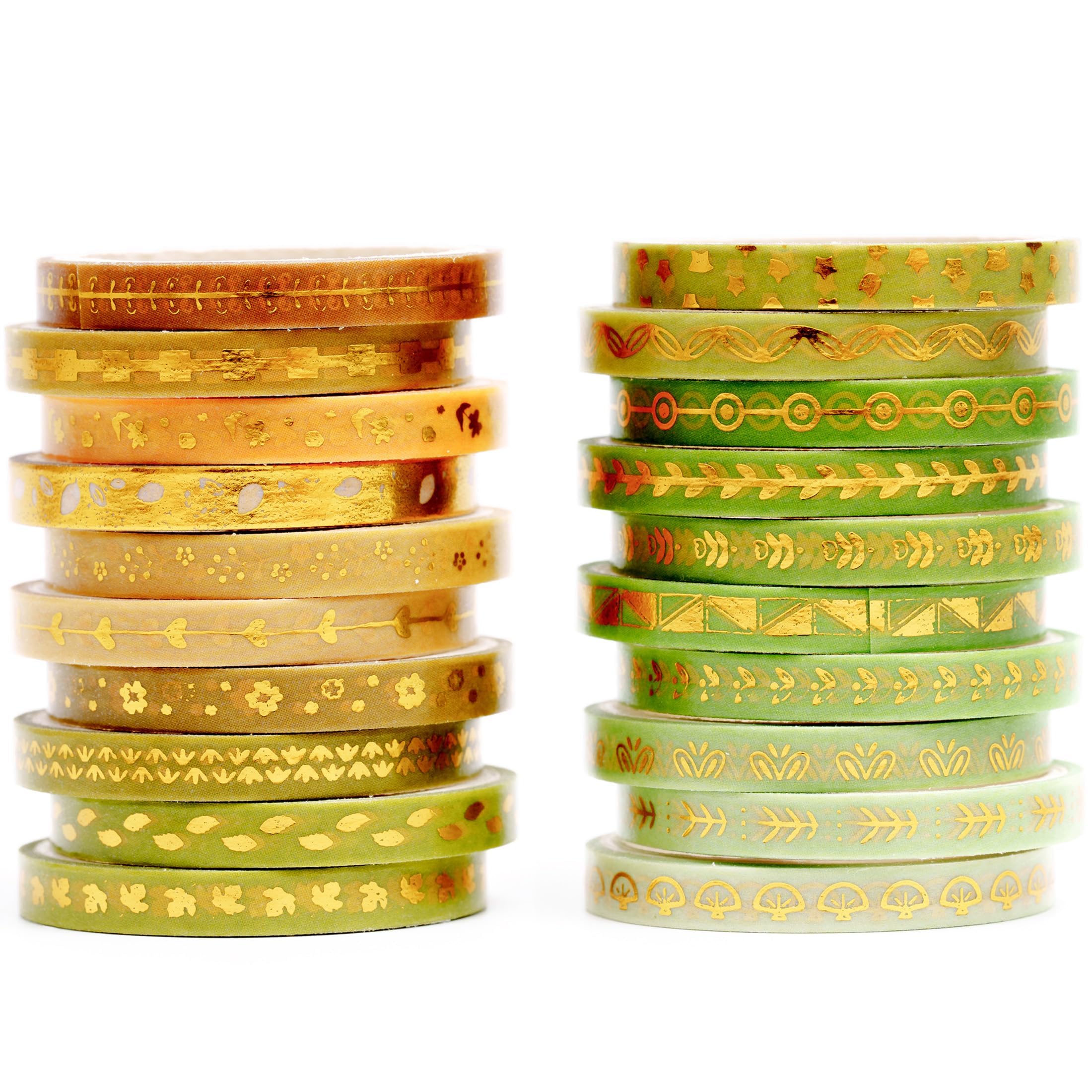 YUBX Skinny Gold Washi Tape Set Basic Foil Print Decorative Masking Tapes for Arts, DIY Crafts, Journals, Planners, Scrapbook, Wrapping (Green in Summer) — image 1