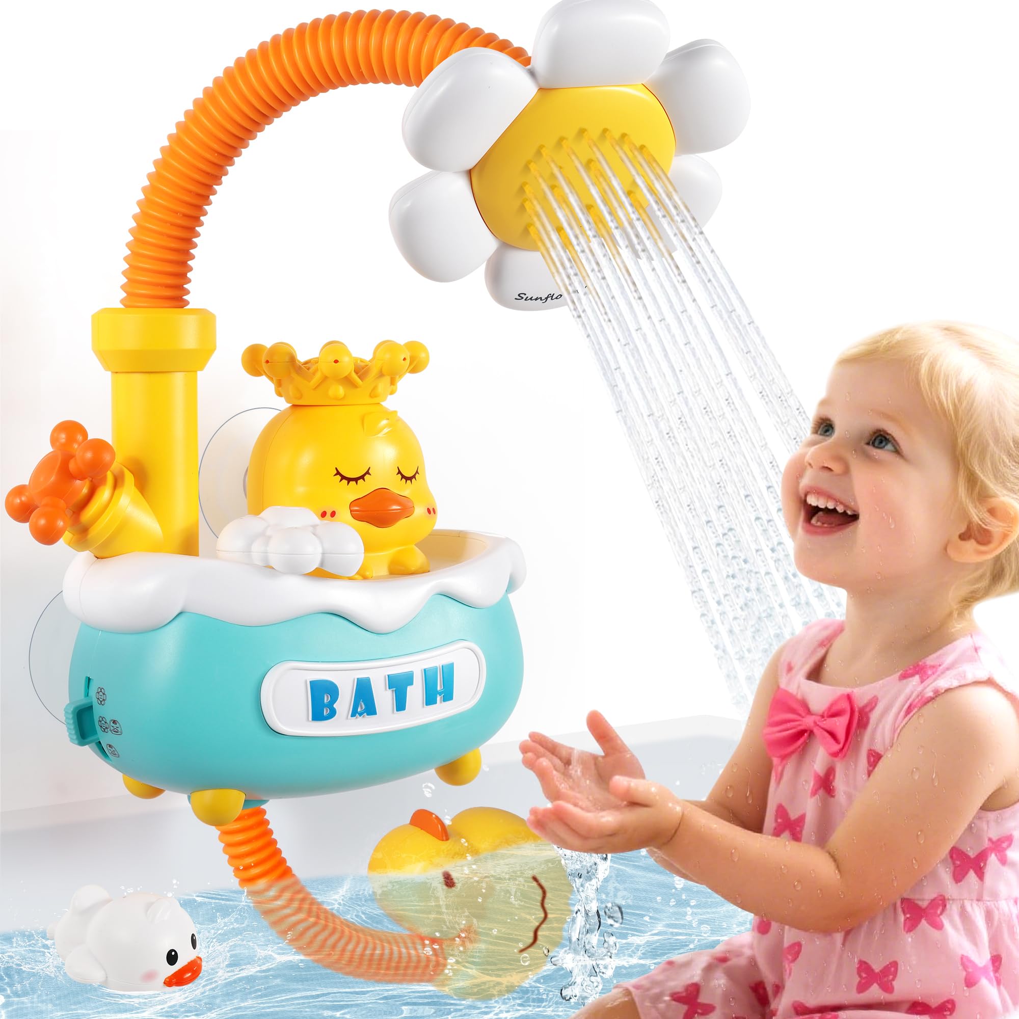 Baby Bath Toy with Shower Head, Bathtub Toys with 3 Spray Modes, Spin N Sprinkle Set-Battery Operated for Baby to Play With in the Bath