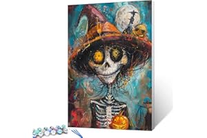 AIHONMIN The Monster with the Pointy Hat DIY Oil Painting Paint by Number Kit for Adults Oil Acrylic Pigment Arts Crafts Pictures Sugar Skull DIY Painting Kits Halloween Horror Gifts 16x20In (Frameless)