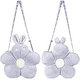 Soft Plush Bunny Flower Crossbody Bag – Elegant GrayFluffy Shoulder Purse for Girls & Women, Coral Velvet Handbag Gift Idea for Kids & Teens