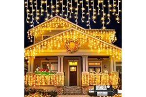 Nielfoi Warm White Christmas Lights Outdoor, 66ft 640 LED Icicle Lights for Outside House with Connectable Clear Wire 8 Modes Timer, Plug in Waterproof for Eaves Yard Party Indoor Holiday Decoration